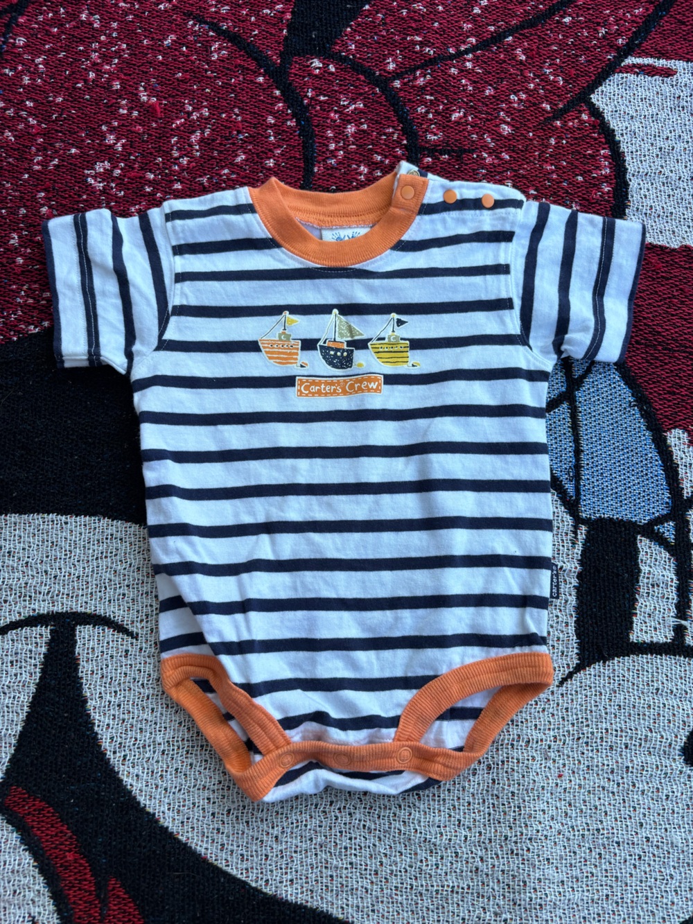 VTG Y2K CARTERS SAILBOAT STRIPED NAUTICAL BABY ONE PIECE OUTFIT SIZE 3/6 MONTHS